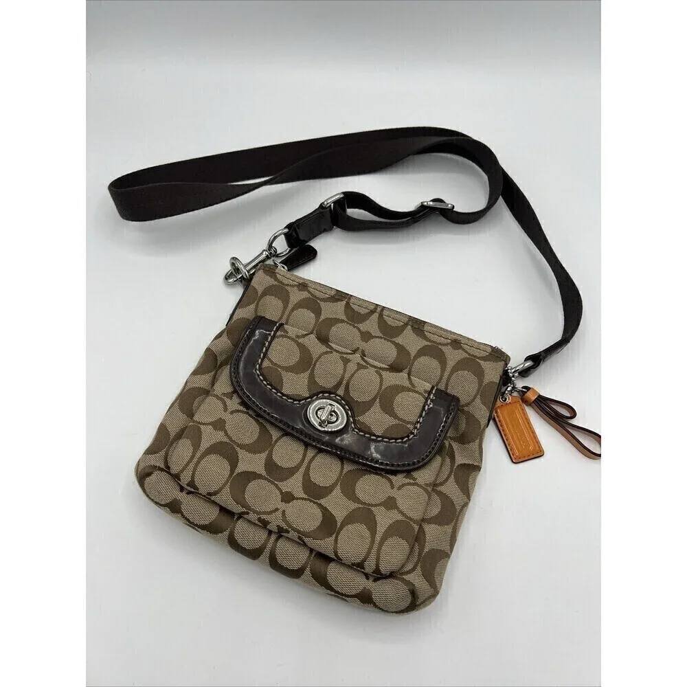 COACH Signature C Jacquard PARK Swingpack Crossbody F49148 Khaki Mahogany